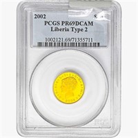 2002 $40 1/4oz Liberia Type 2 PCGS PR69 DCAM