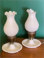 Pair of Hobnail Milk Glass Lamps