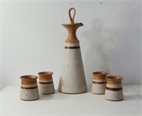 MCM Glazed Pottery Carafe and cups