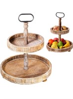 ( New ) Auch 2 Tier Round Tray Distressed,