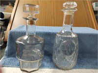 2 Vintage Glass Liquor Decanters - 10" - Nice