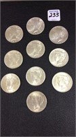 Lot of 10 Uncirculated 1925 Peace Silver Dollars