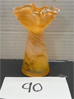 Art Glass Vase Orange and White Swirls 6"