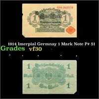 1914 Imerpial Germnay 1 Mark Note P# 51 Grades vf+