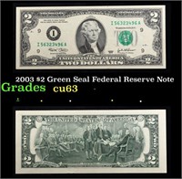 2003 $2 Green Seal Federal Reserve Note Grades Sel