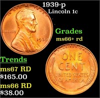 1939-p Lincoln Cent 1c Grades GEM++ RD