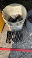 Bucket with various wire, motor chain.