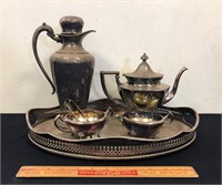 SILVER TEA SET AND EXTRAS