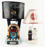 Vintage Coke Polar Bear & Rock & Roll Lamps