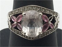 Sterling Silver Purple & Clear Stone Ring