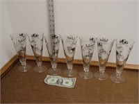 7 Buggy Carriage Footed Pilsner Glasses 8"
