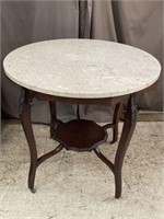 VINTAGE WOODEN SIDE TABLE WITH STONE TOP ON