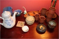 Pottery lot and Germany Stoneware Souvenir Cups