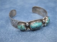 Vtg Sterling Silver Tested Turquoise Bracelet