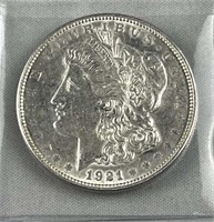 1921-D Morgan Silver Dollar, US $1 Coin, AU+