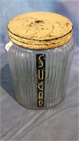 Vintage ribbed glass sugar storage container with