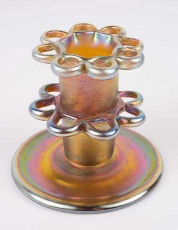 Tiffany Favrile Art Glass Flower Frog Vase.