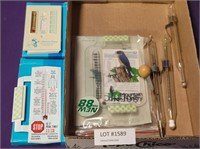 FLAT BOX OF LIKE NEW MIXED THERMOMETERS