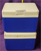 2 SMALL COLEMAN PLASTIC COOLERS