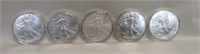 5- 1 OZ. FINE SILVER EAGLES