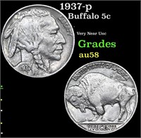 1937-p Buffalo Nickel 5c Grades Choice AU/BU Slide