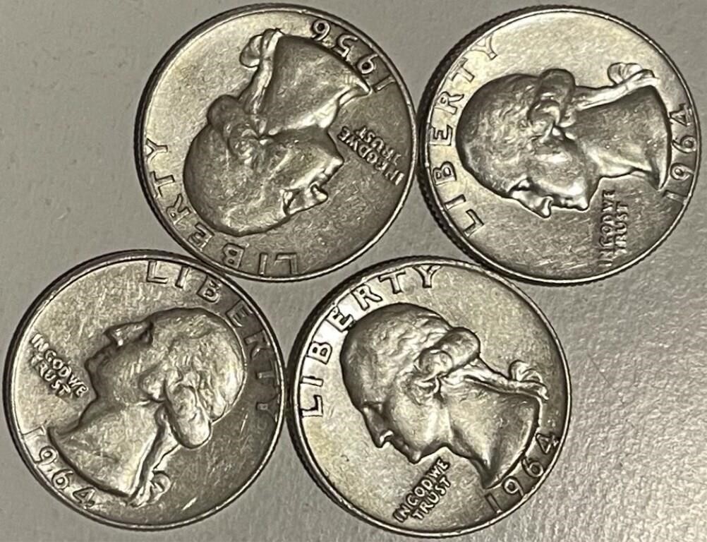 US (4) 90% Silver Quarters