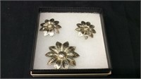 Silver Pen Drop Stud Flower Earrings Set