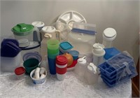 Plastic containers, ice cube trays, tumblers