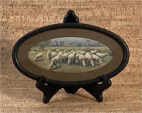 Sheep Print in Oval Frame on Stand