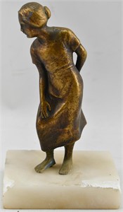 Small Bronze Sculpture of Woman on Stone Base