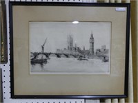 SIGNED FRED A. FARRELL FRAMED ETCHING