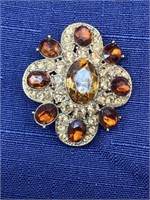 Amber rhinestone brooch