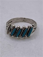 SIGNED STERLING SILVER & TURQUOISE RING-SEE PICS.
