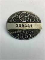 1951 Ohio Chauffeur license pin
