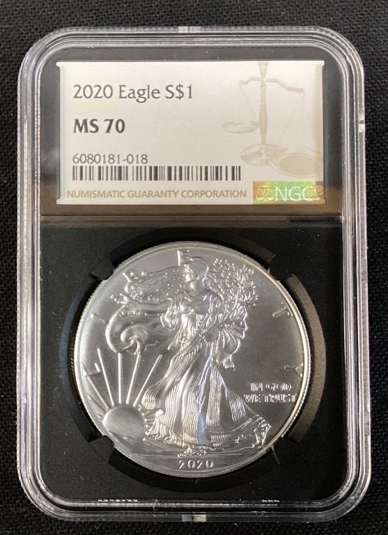 2020 SILVER AMERICAN EAGLE, GRADED MS70, NGC