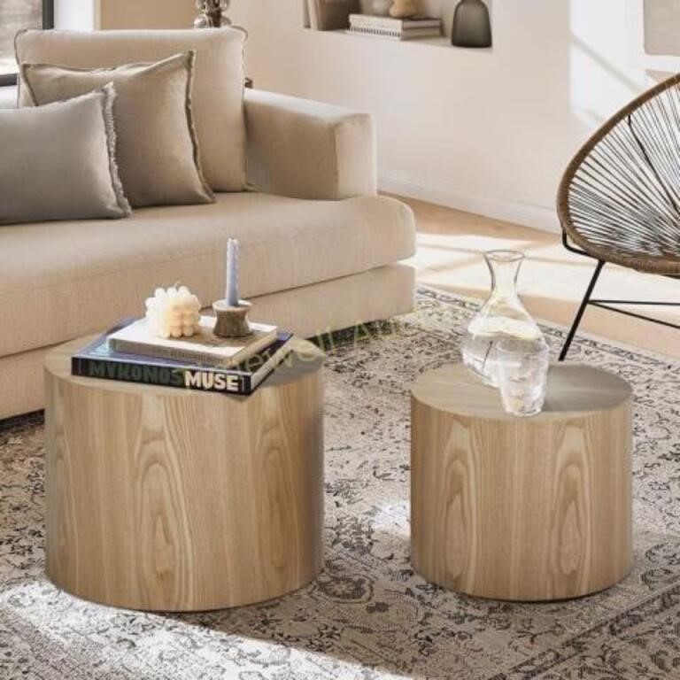 kevinplus Wood Side Table Round Set of 2