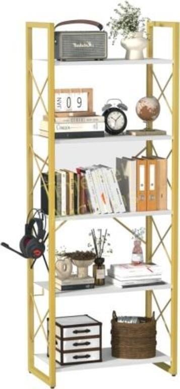 5 Shelf Tall Bookcase  Rustic  Gold