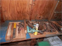 sheds-10 trays -West side of asst. vintage tools