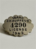 ANTIQUE 1942 IDAHO CHAUFFEUR LICENSE BADGE 4290