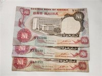 Nigeria 1Naira x3 diff prefixes 1973-78.N17