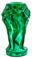 Bohemian Art Nouveau Malachite Glass Dancing Nudes