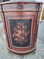 Bow front hand painted corner commode Marble Top.