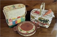 Painted Wicker Baskets & Covered Dish