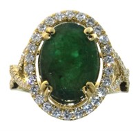 14kt Gold 5.15 ct GIA Emerald & Diamond Ring