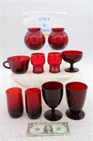 (10) VARIOUS PIECES OF RUBY RED GLASS