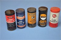 Vintage tin tube repair kits, (2) w/ some contents