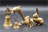 COLLECTION OF BRASS FIGURINES AND BELLS