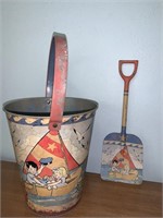 Reproduction tin sand pail & shovel