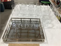 14 glass lantern chimneys w/mirrored tray 17X15