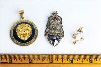 3 Pendants 925 NH, 14K Loops & Gold Plate Gold